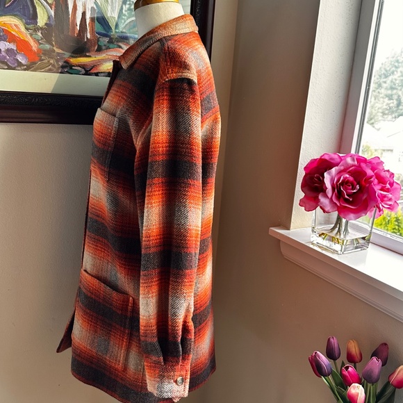Orange Plaid 3/4 Length Jacket Wool & Mohair. Great Fall Colors c90s by Kasper - Picture 15 of 16